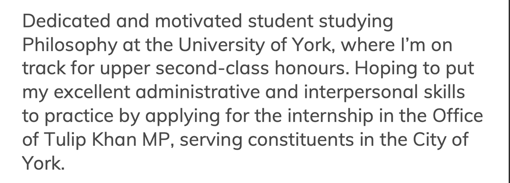 student personal statement cv