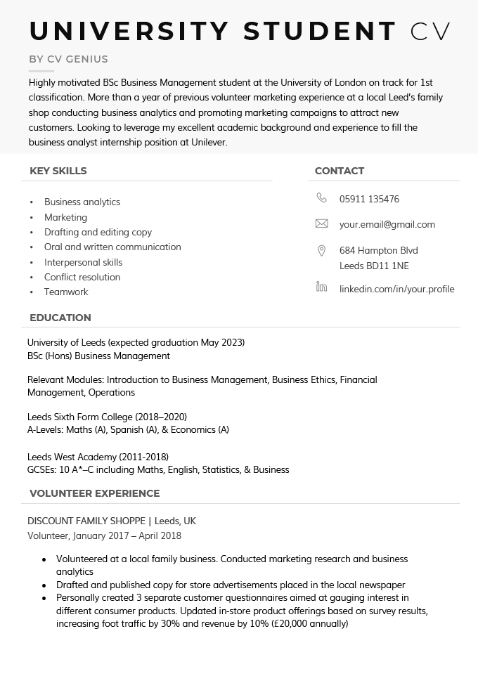 A student CV template