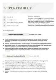 Supervisor CV Example Template Free Download 