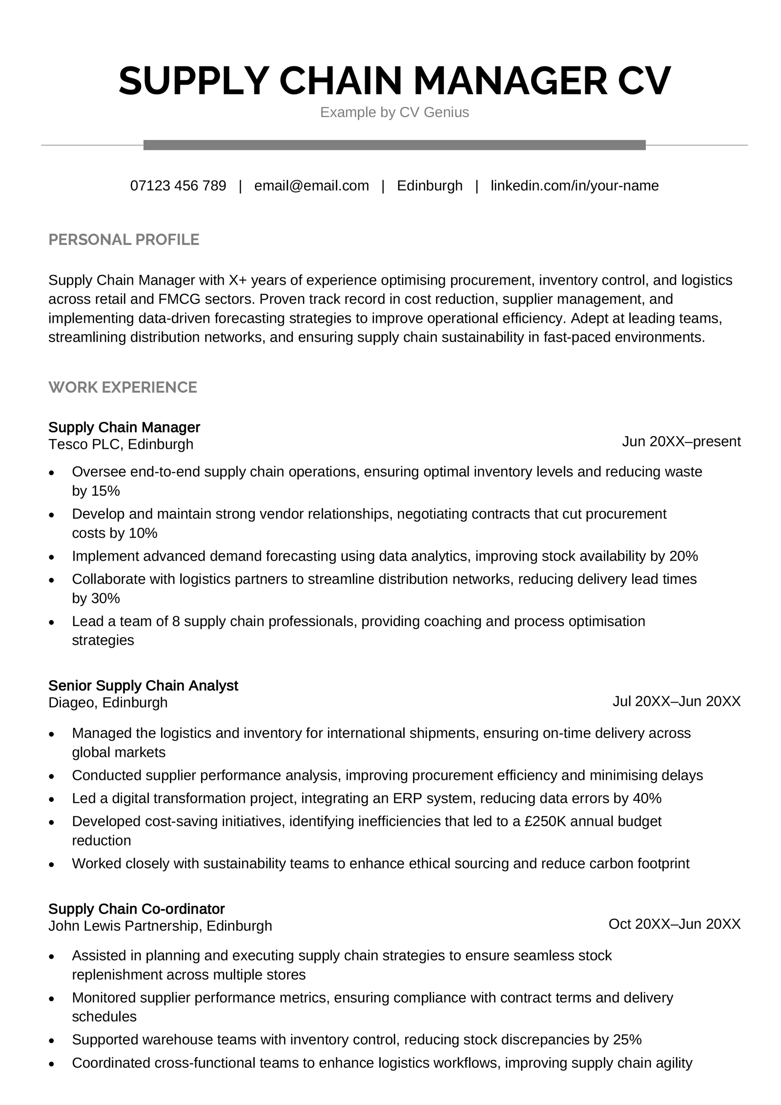 A supply chain manager CV example.
