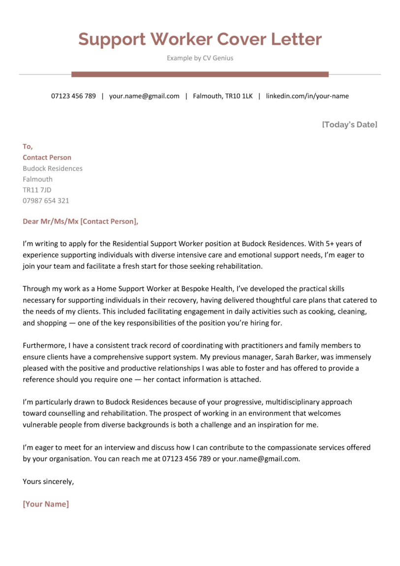 Support Worker Cover Letter Example Template Tips 