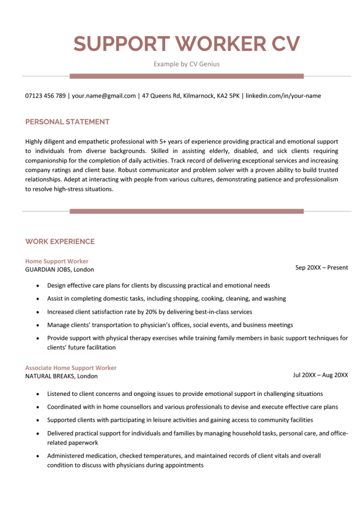 housing support worker resume