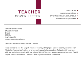 A teacher cover letter example