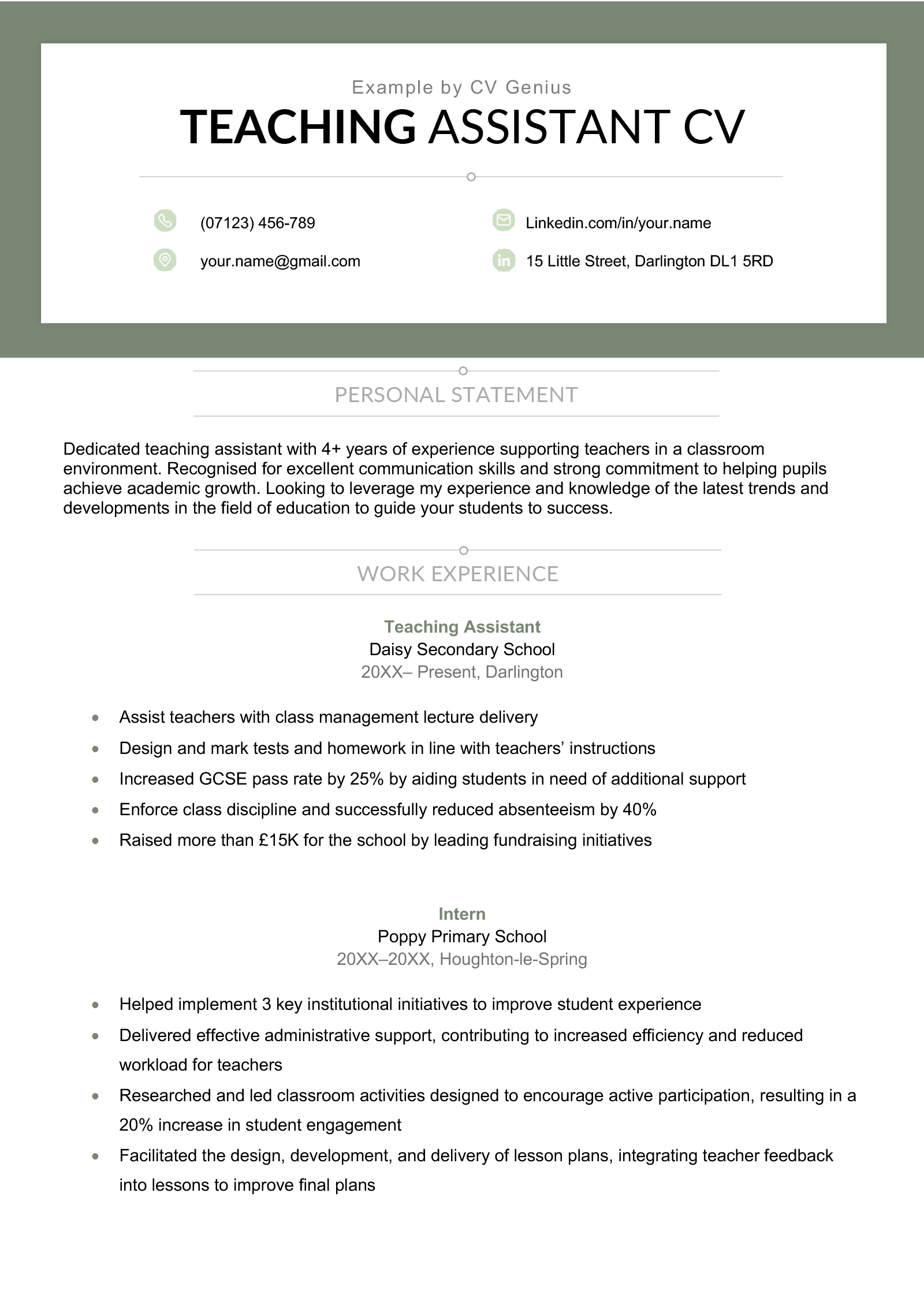 resume description for teacher assistant
