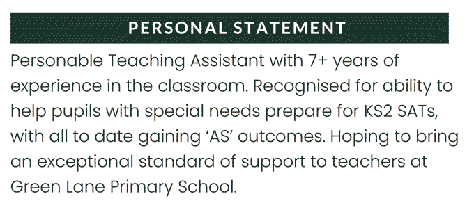 A teaching assistant CV personal statement
