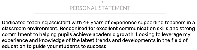 a professionally written teaching assistant cv personal statement