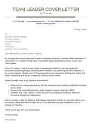 Team Leader Cover Letter Example Free UK Template