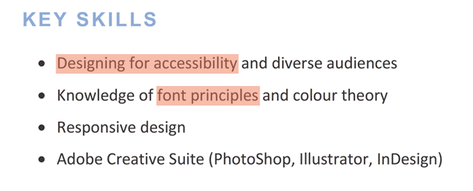An example of a graphic designer's technical skills section