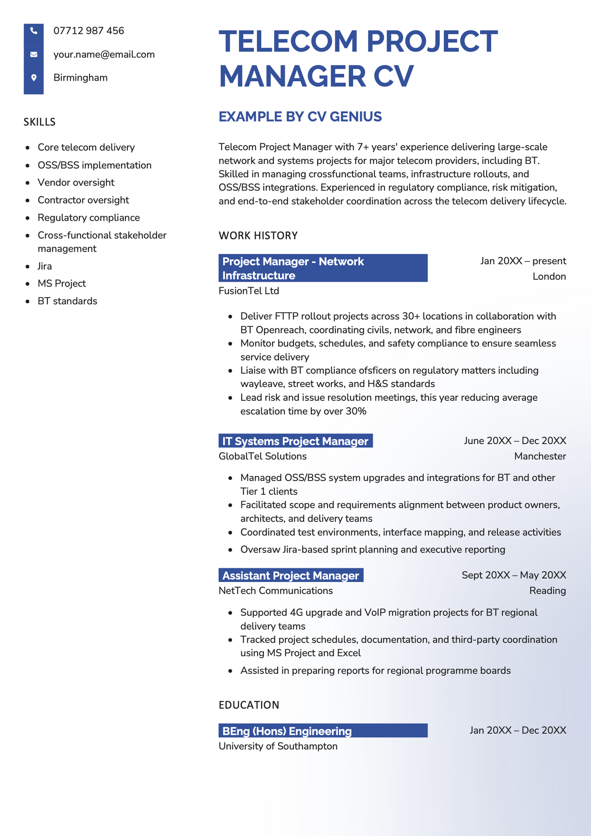 A telecom project manager CV example