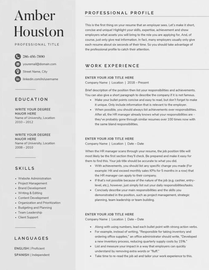 A third party CV that works on Google Docs, with charcoal text against a beige background