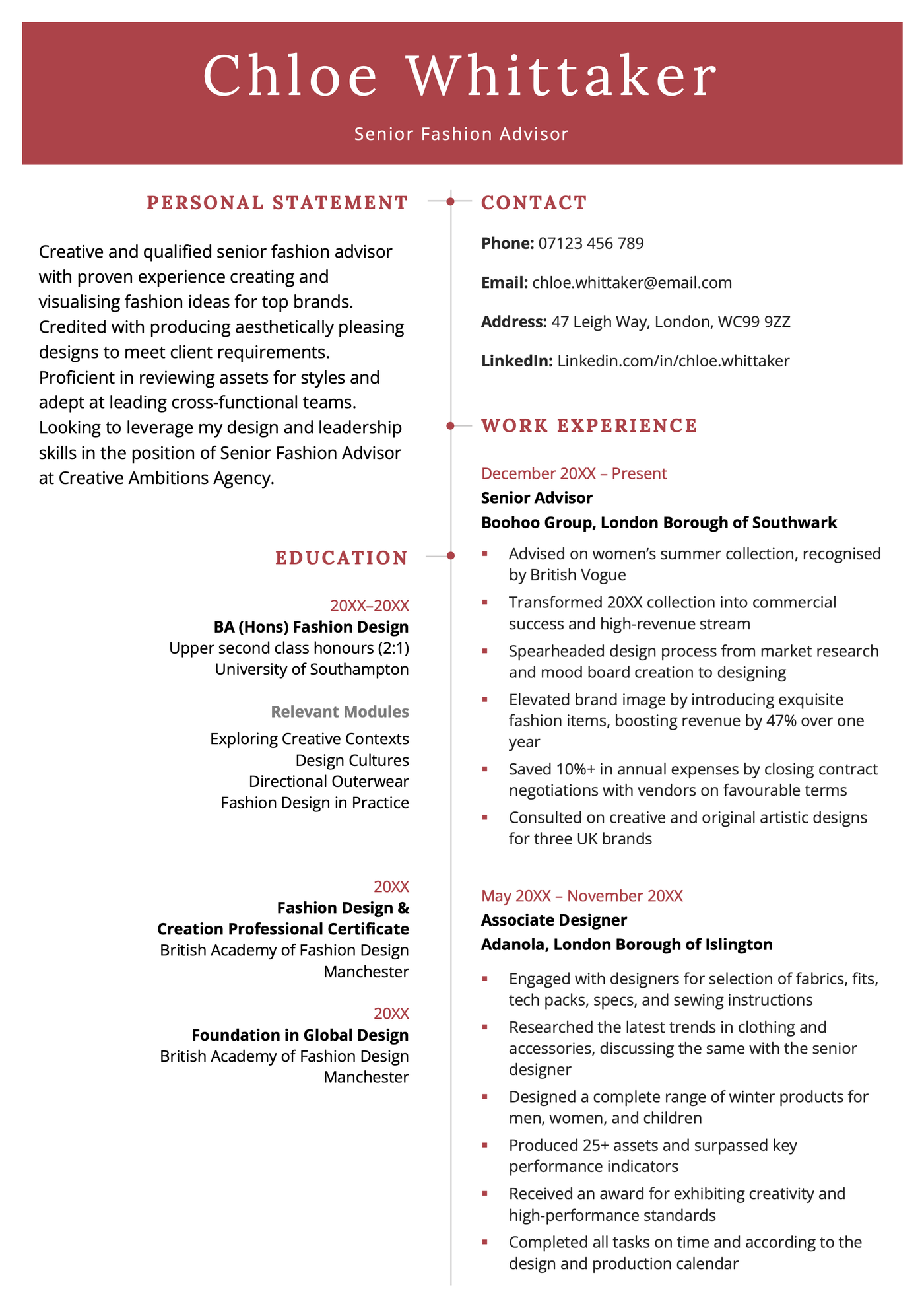 The timeline creative CV example in red