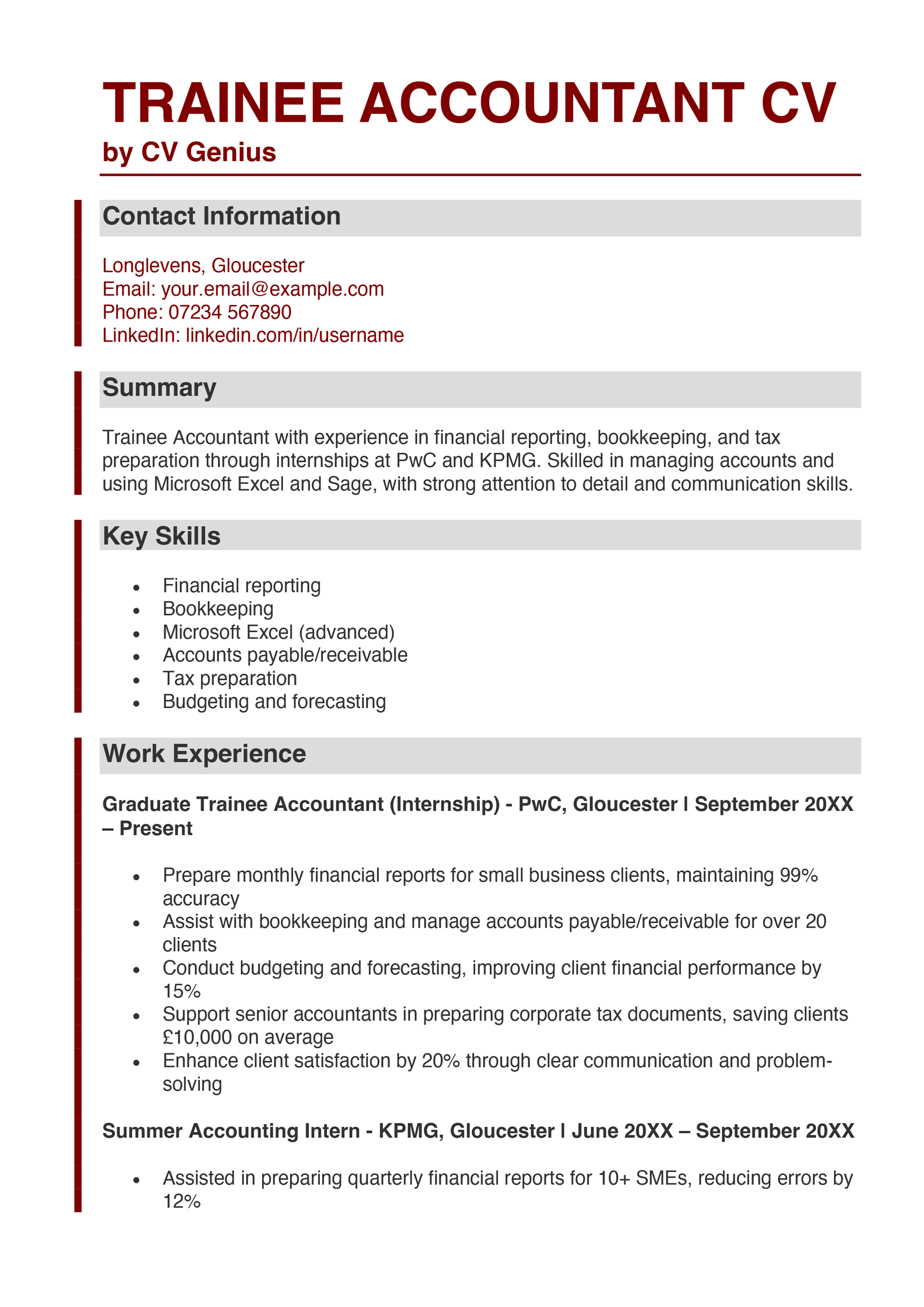 Trainee Accountant CV: Example, Template, & Writing Tips