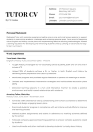 Tutor CV Example Template Writing Tips