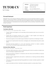 Tutor CV Example Free to Download Word Template