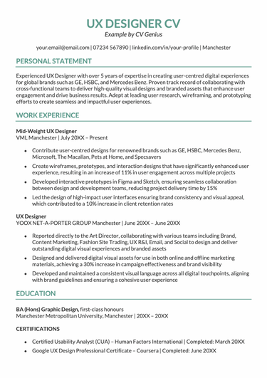 UX Designer CV Example (with Tips)