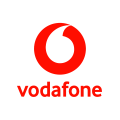 The red-and-white logo of Vodafone, a UK company that operates the UK's third largest mobile network.