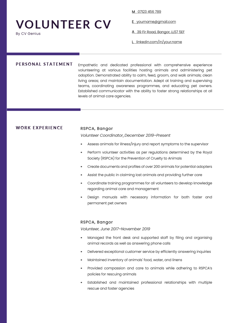 charity cv personal statement examples