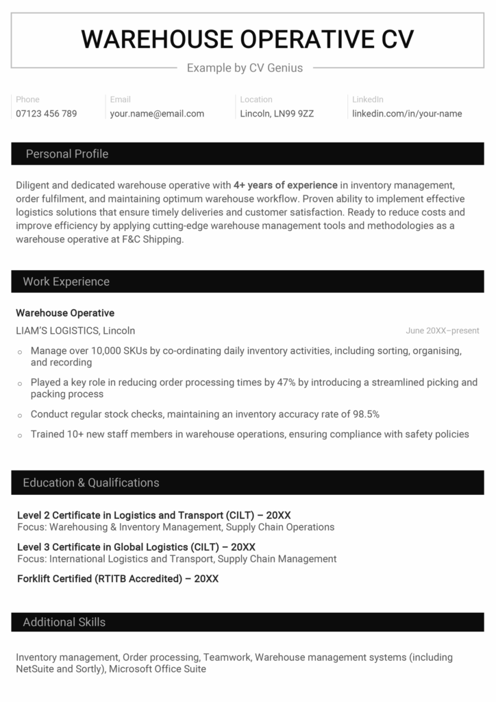 Warehouse Operative CV Examples [Free to Download]