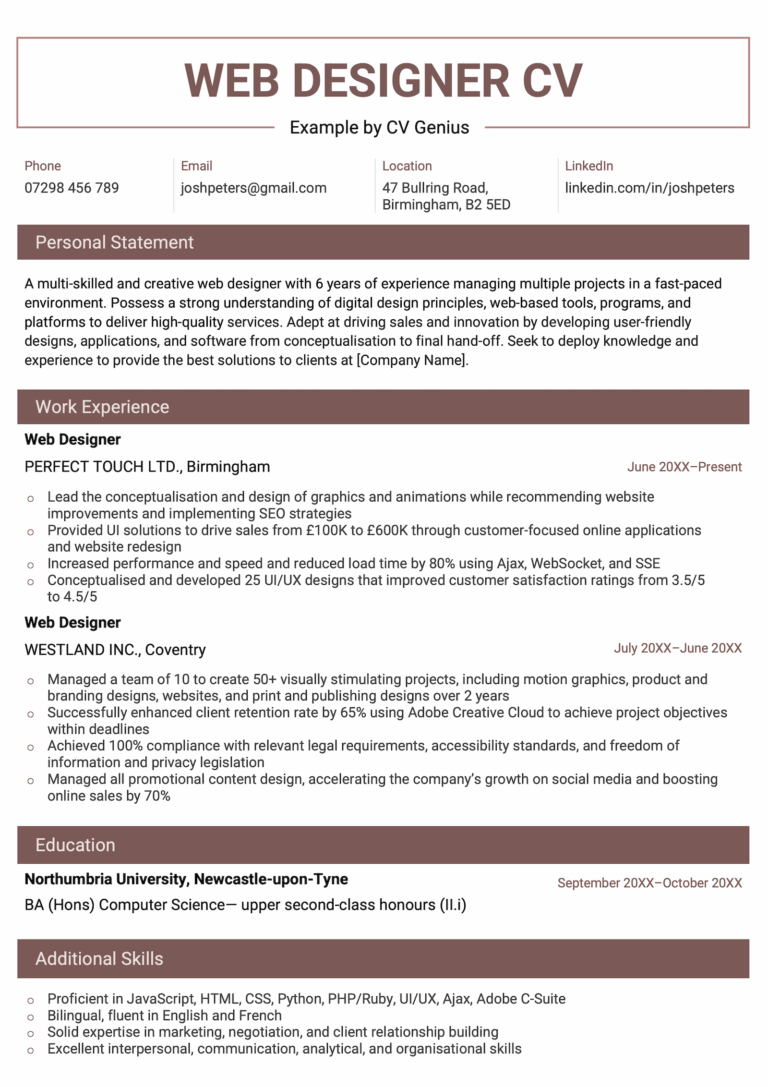 Web Designer CV - Example & Template (Free Download)