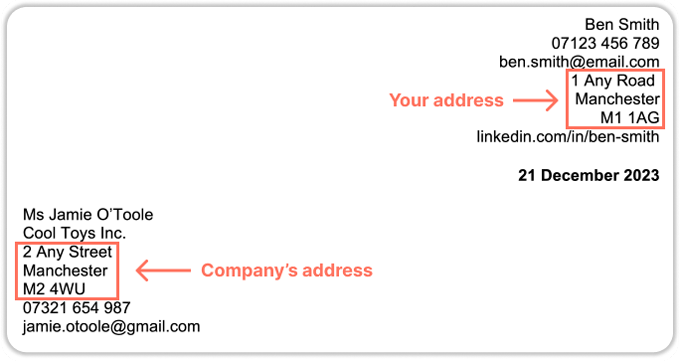 what company address to put on cover letter