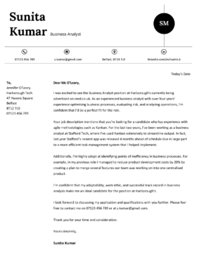 The Windermere cover letter with a left-aligned header and a bubble containing the candidate's initials, and a basic letter layout.