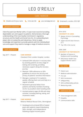 The orange version of the Wells CV Template, featuring a creative, angular design that uses orange text boxes to highlight the section headers.