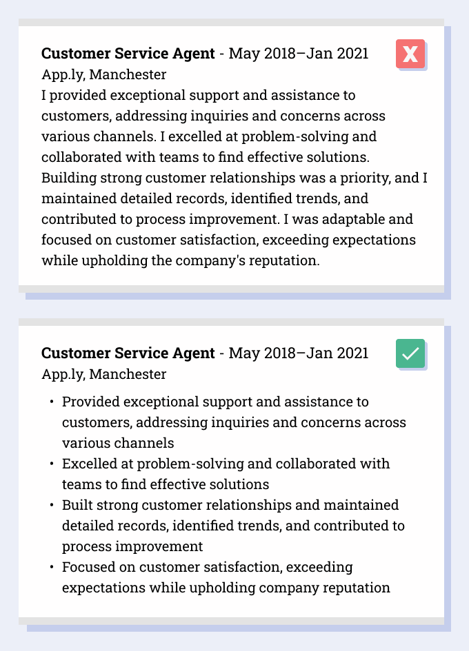 Two examples comparing how Reed formats its work experience entry and how best to display your achievements for employers.